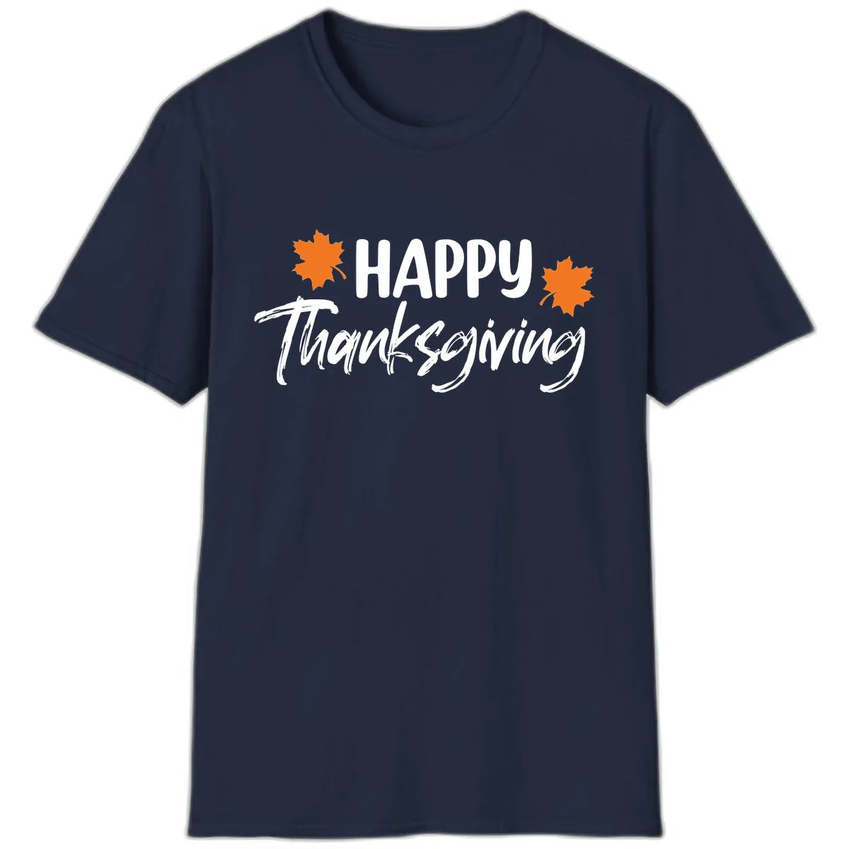 Happy Thanksgiving Typography Design T-Shirt in Navy