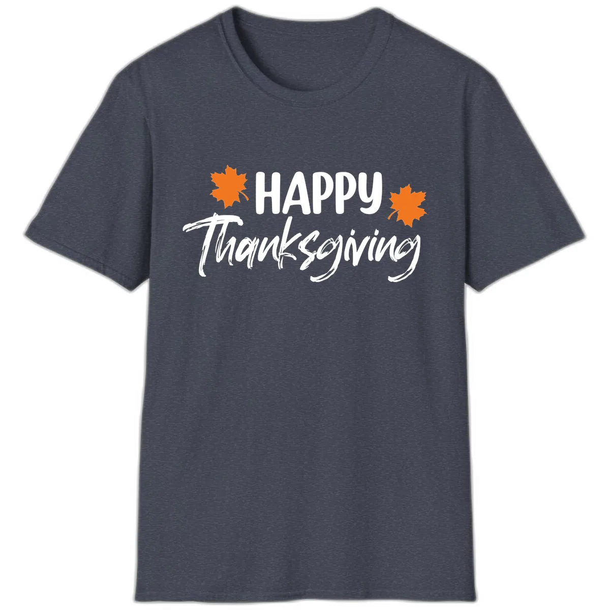 Happy Thanksgiving Typography Design T-Shirt in Heather Navy