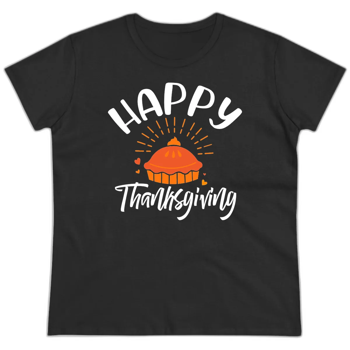 Happy Thanksgiving Pie Illustration Ladies Tee in Black