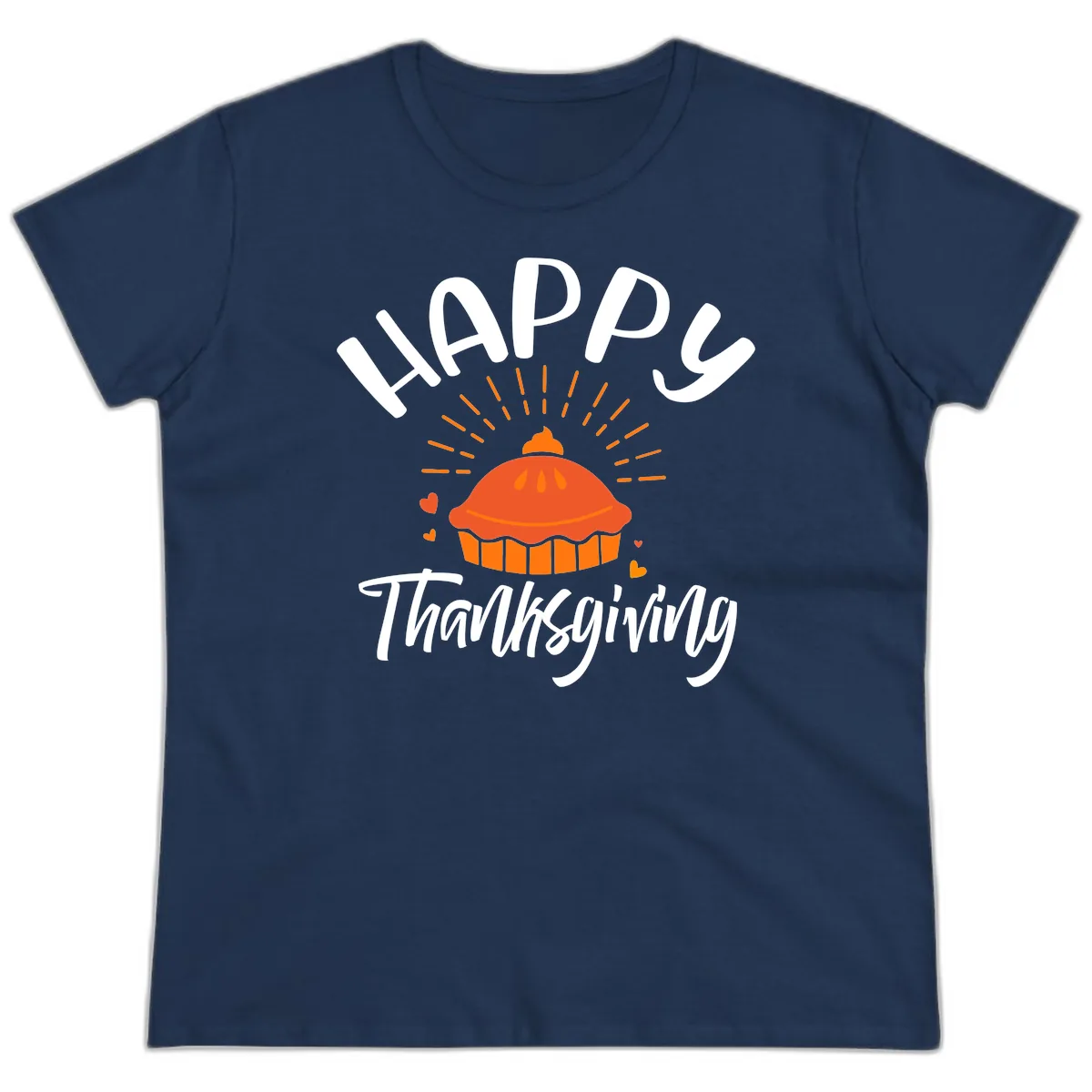 Happy Thanksgiving Pie Illustration Ladies Tee in Navy
