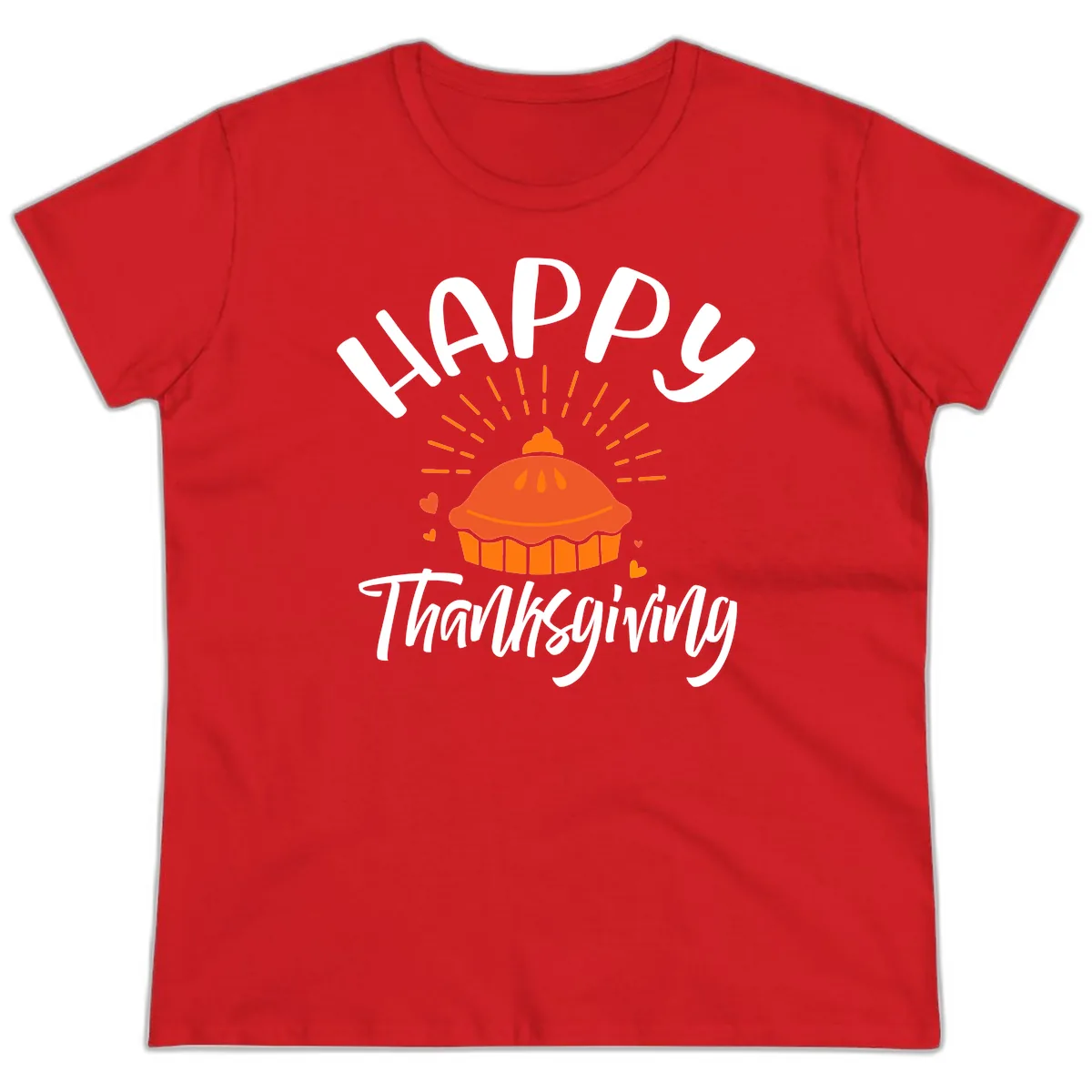 Happy Thanksgiving Pie Illustration Ladies Tee in Red
