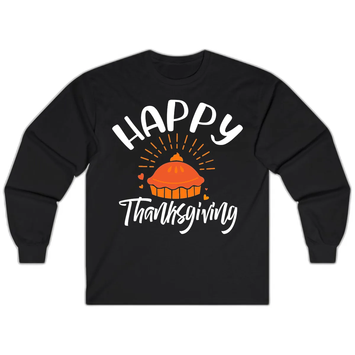 Happy Thanksgiving Pie Illustration Long Sleeve in Black