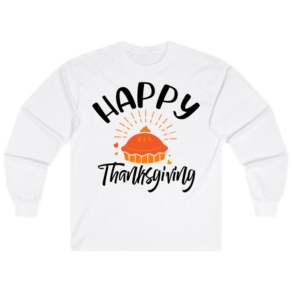 Happy Thanksgiving Pie Illustration Long Sleeve in White