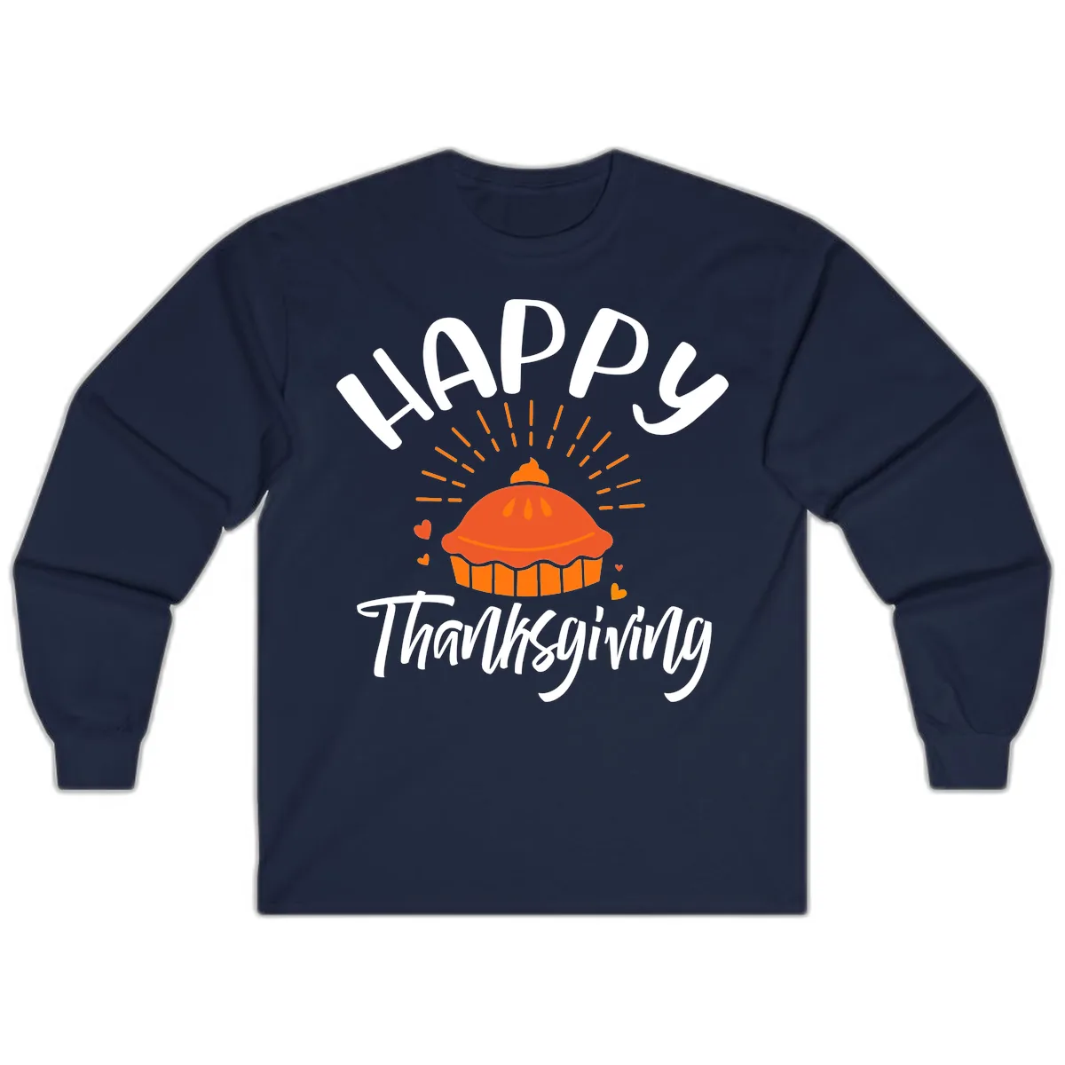 Happy Thanksgiving Pie Illustration Long Sleeve in Navy