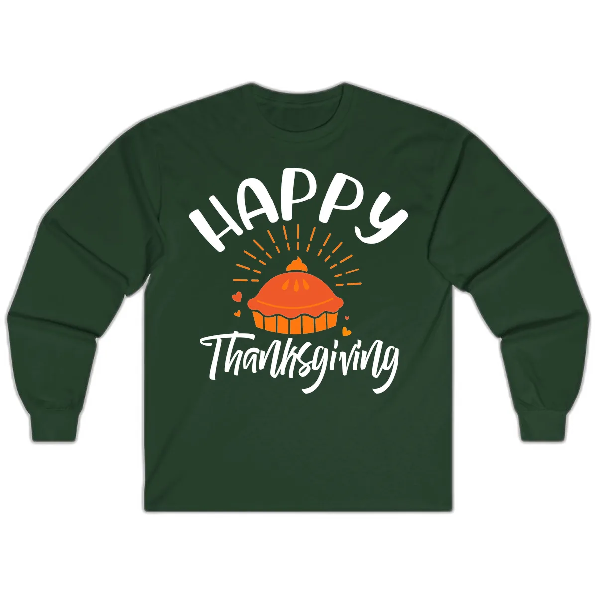 Happy Thanksgiving Pie Illustration Long Sleeve in Forest Green
