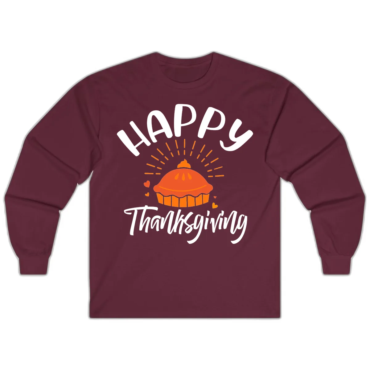 Happy Thanksgiving Pie Illustration Long Sleeve in Maroon