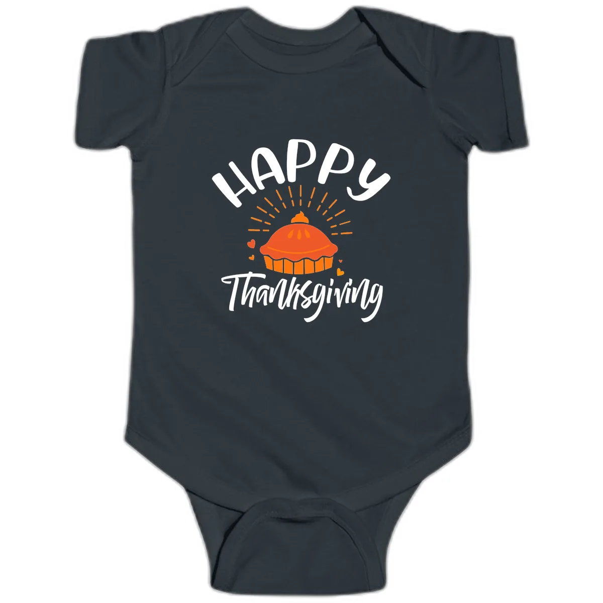 Happy Thanksgiving Pie Illustration Baby Onesie in Black