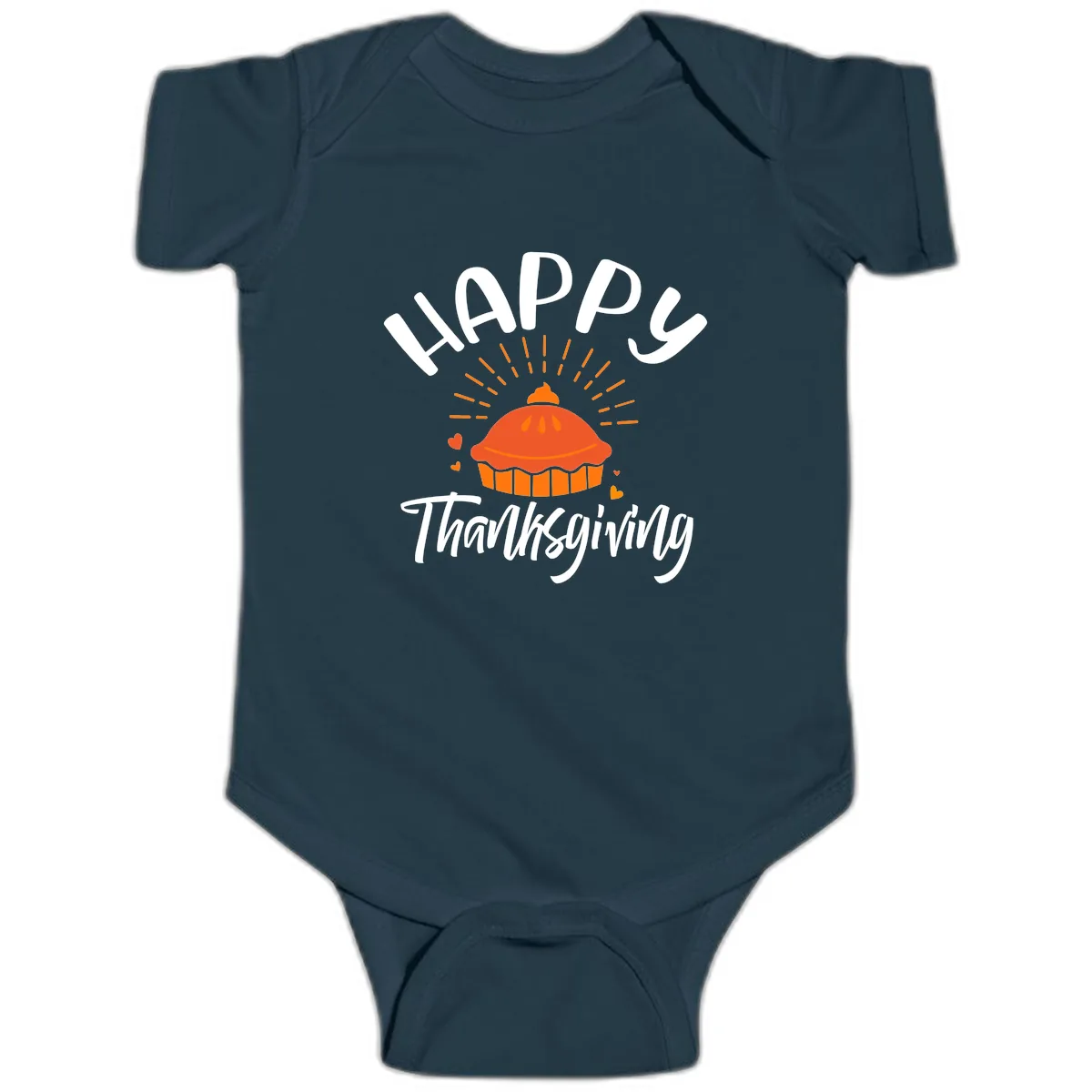 Happy Thanksgiving Pie Illustration Baby Onesie in Navy