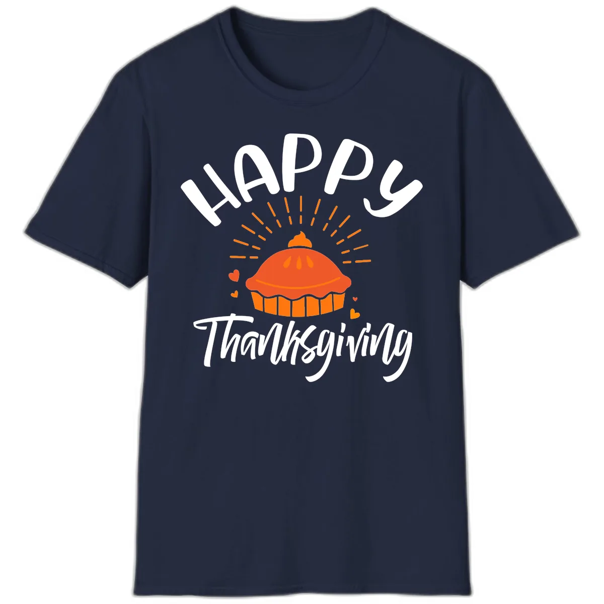 Happy Thanksgiving Pie Illustration T-Shirt in Navy