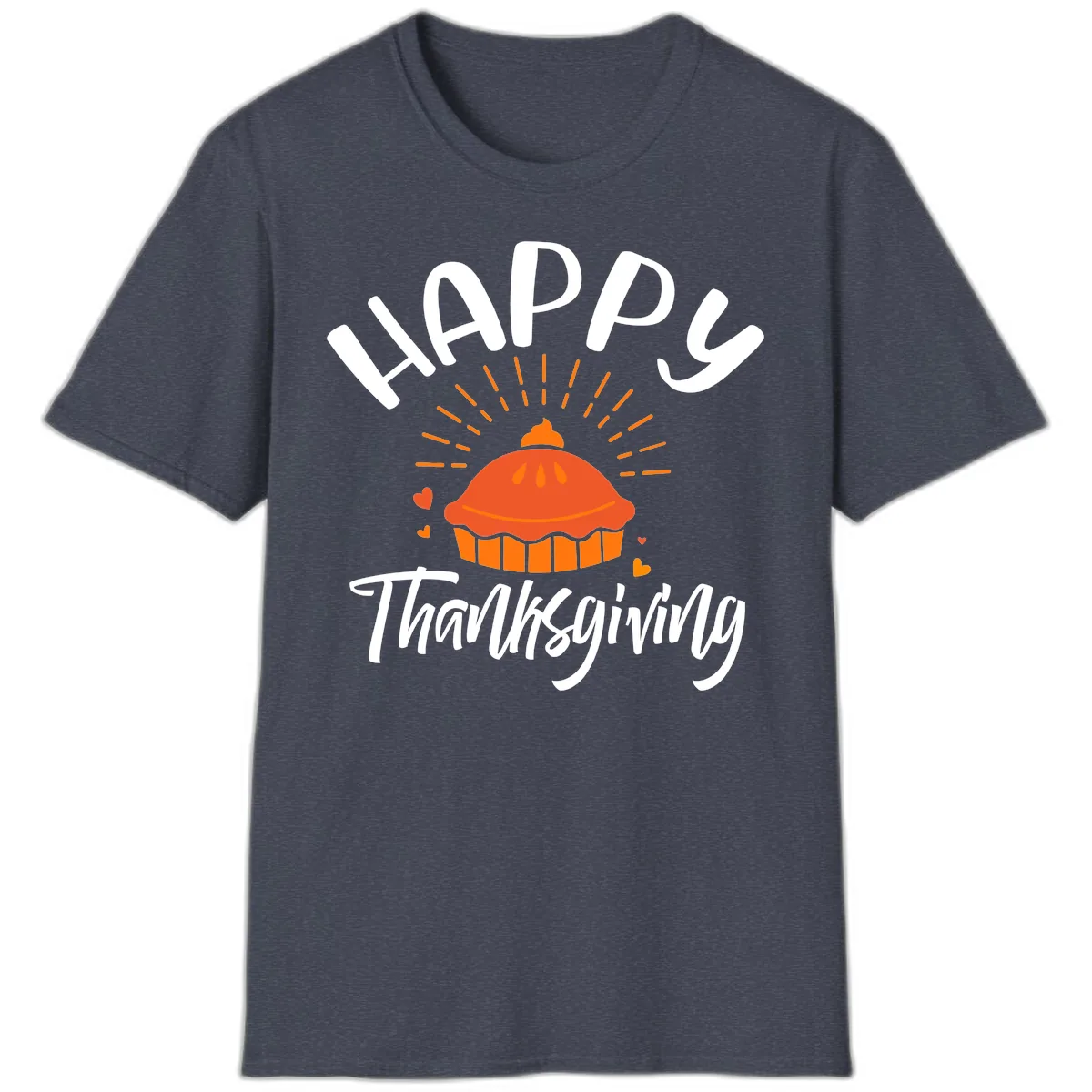 Happy Thanksgiving Pie Illustration T-Shirt in Heather Navy