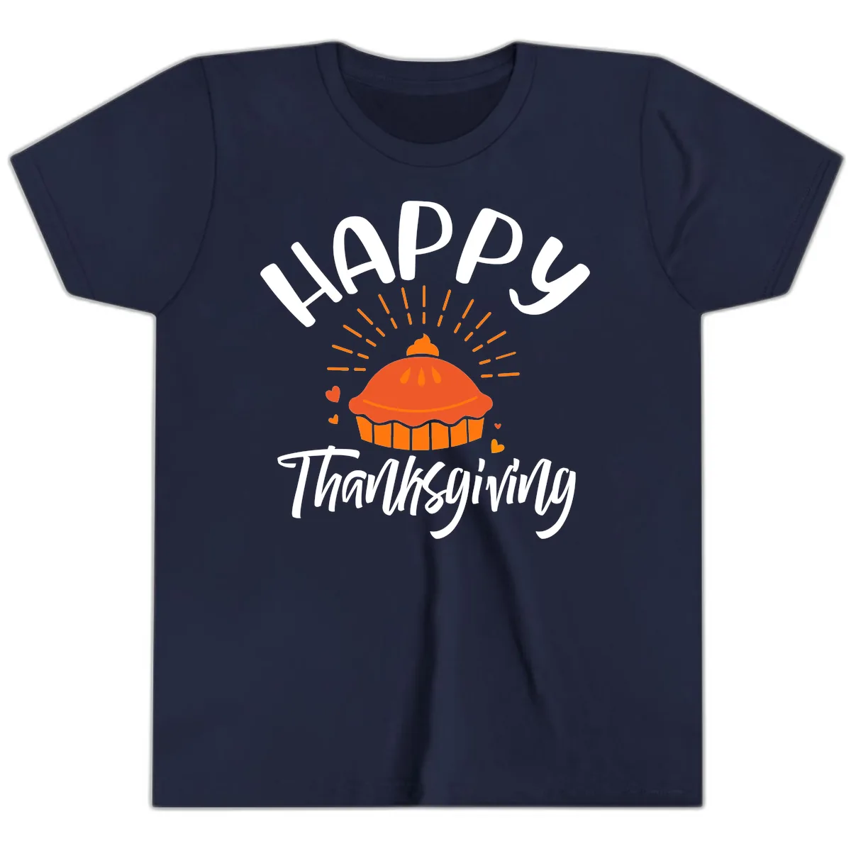 Happy Thanksgiving Pie Illustration Youth T-Shirt in Navy