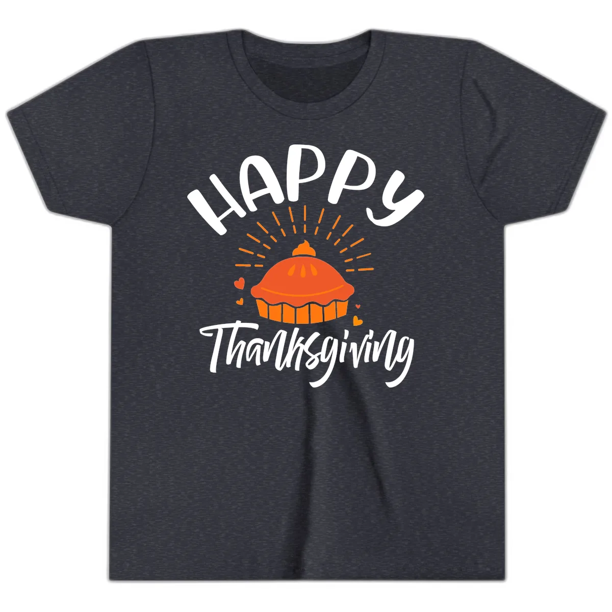 Happy Thanksgiving Pie Illustration Youth T-Shirt in Heather Navy