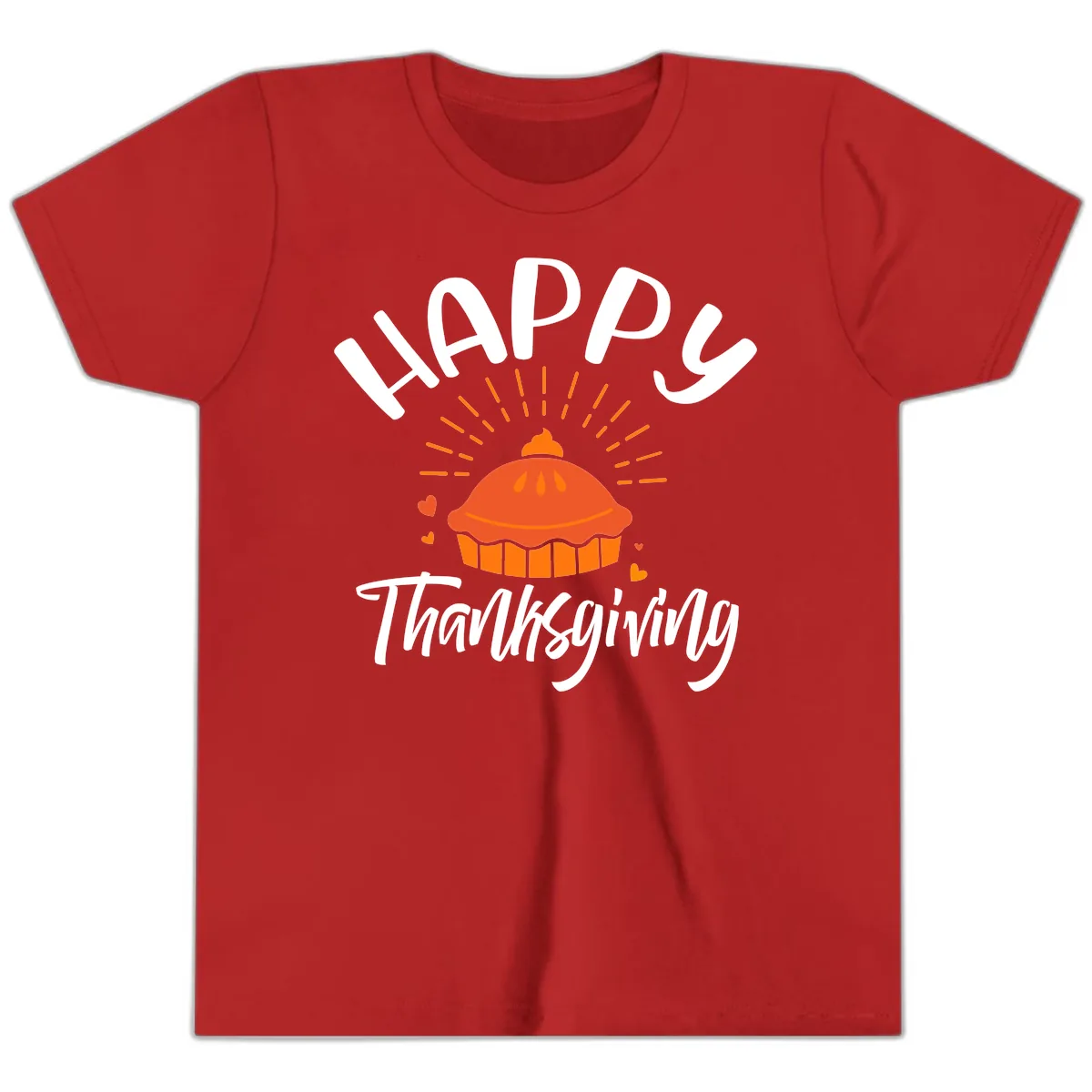 Happy Thanksgiving Pie Illustration Youth T-Shirt in Red