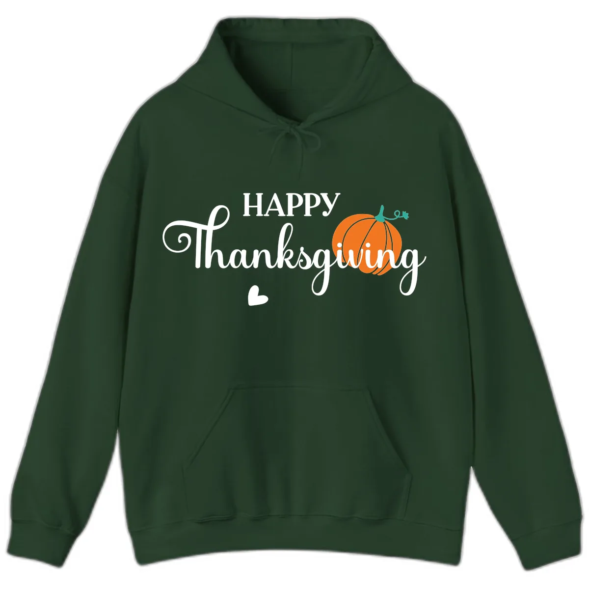 Happy Thanksgiving Script Design Hoodie in Forest Green