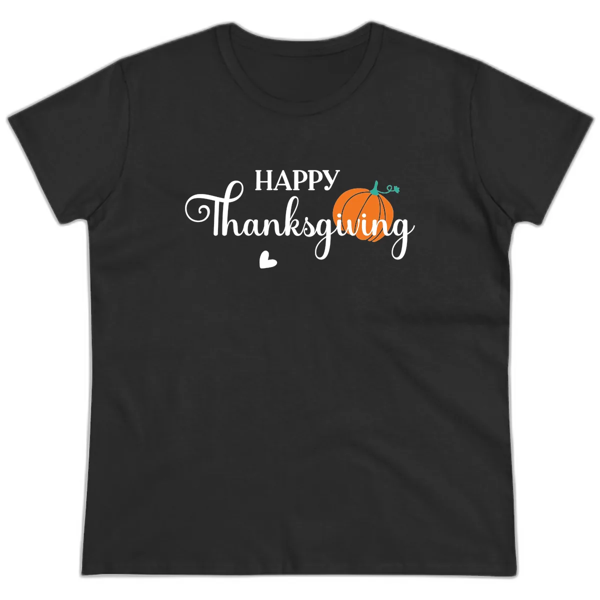 Happy Thanksgiving Script Design Ladies Tee in Black