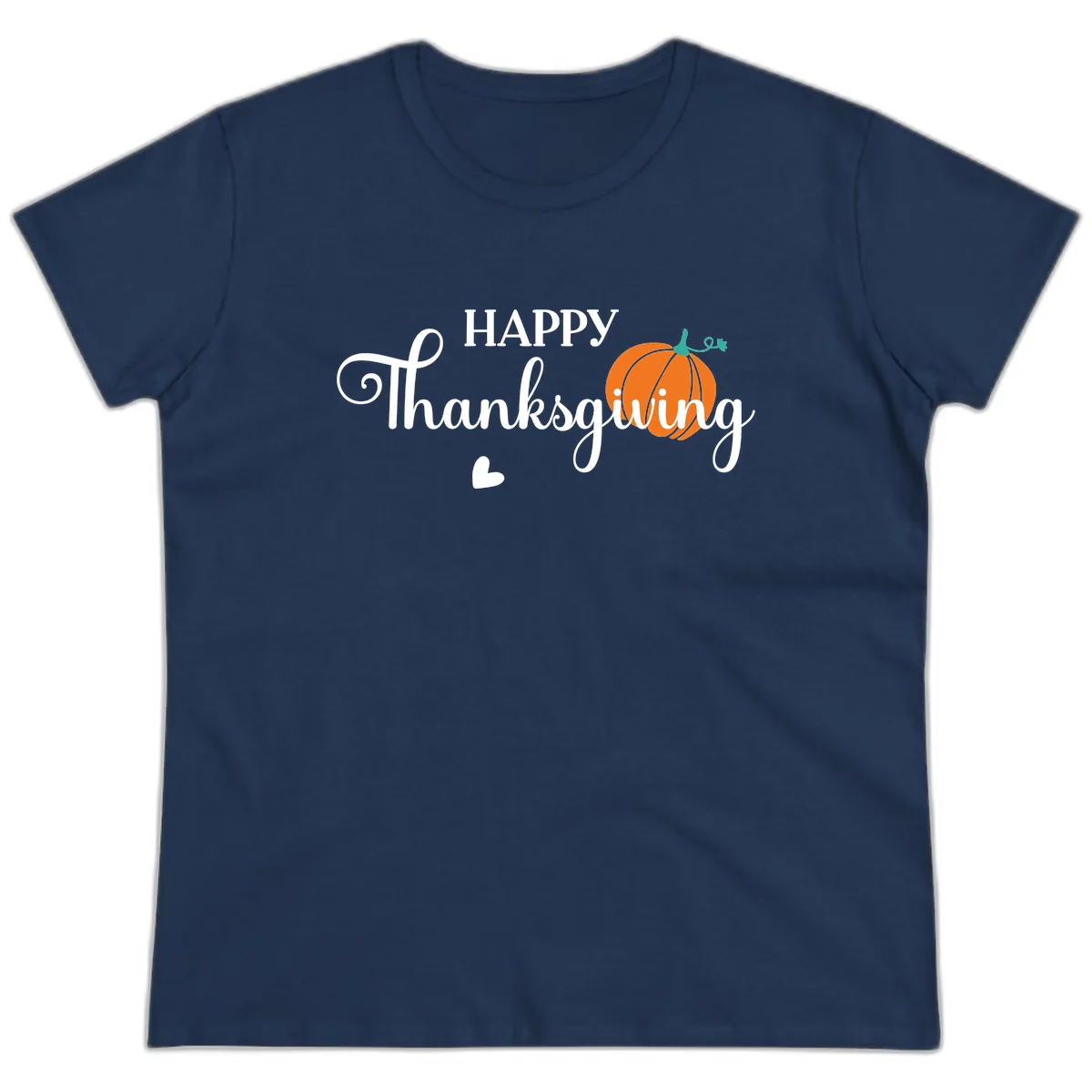 Happy Thanksgiving Script Design Ladies Tee in Navy