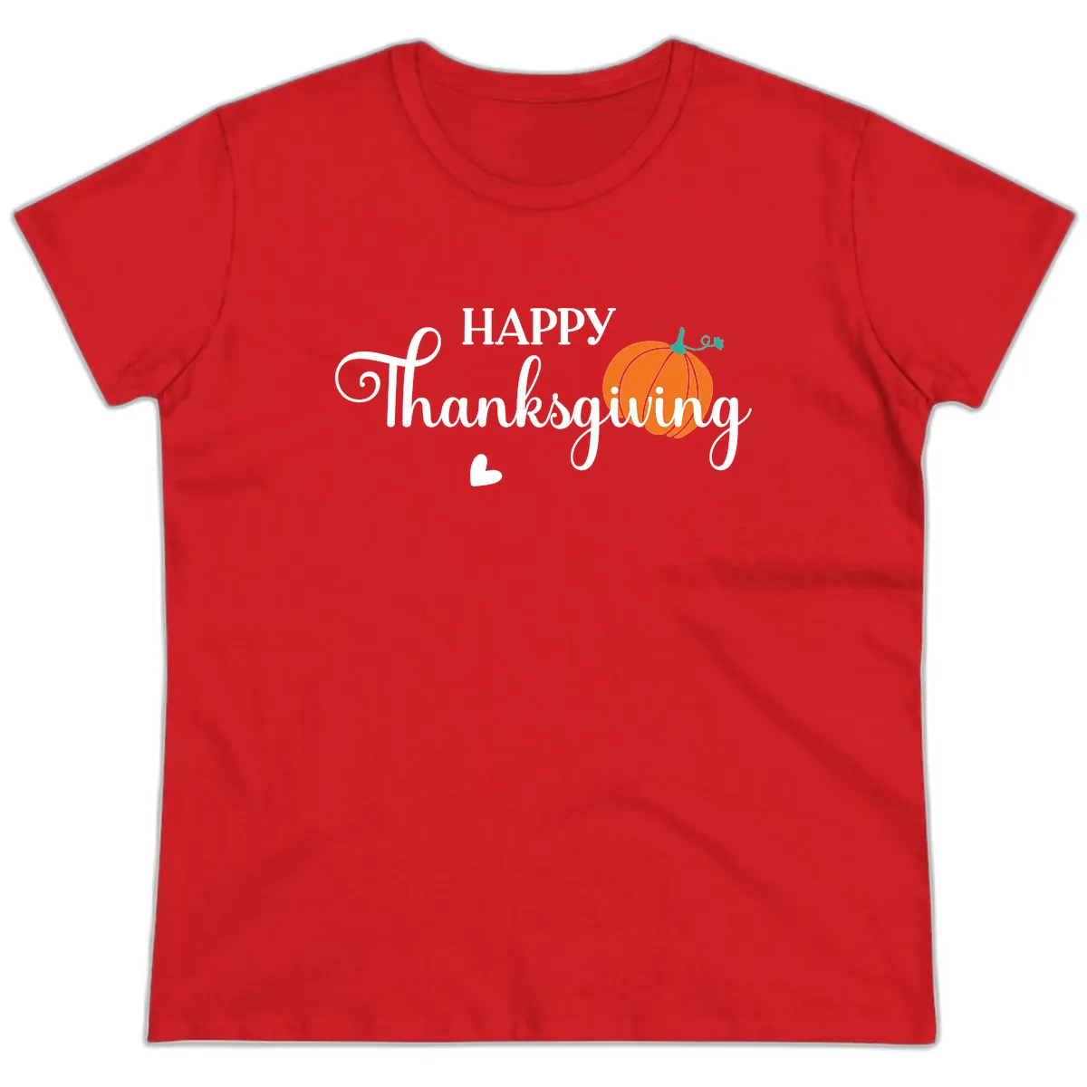 Happy Thanksgiving Script Design Ladies Tee in Red