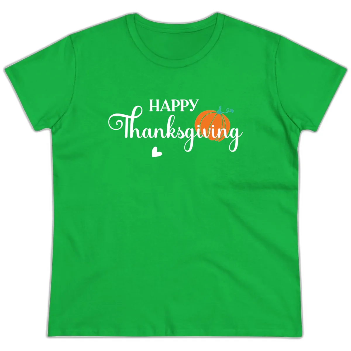 Happy Thanksgiving Script Design Ladies Tee in Irish Green