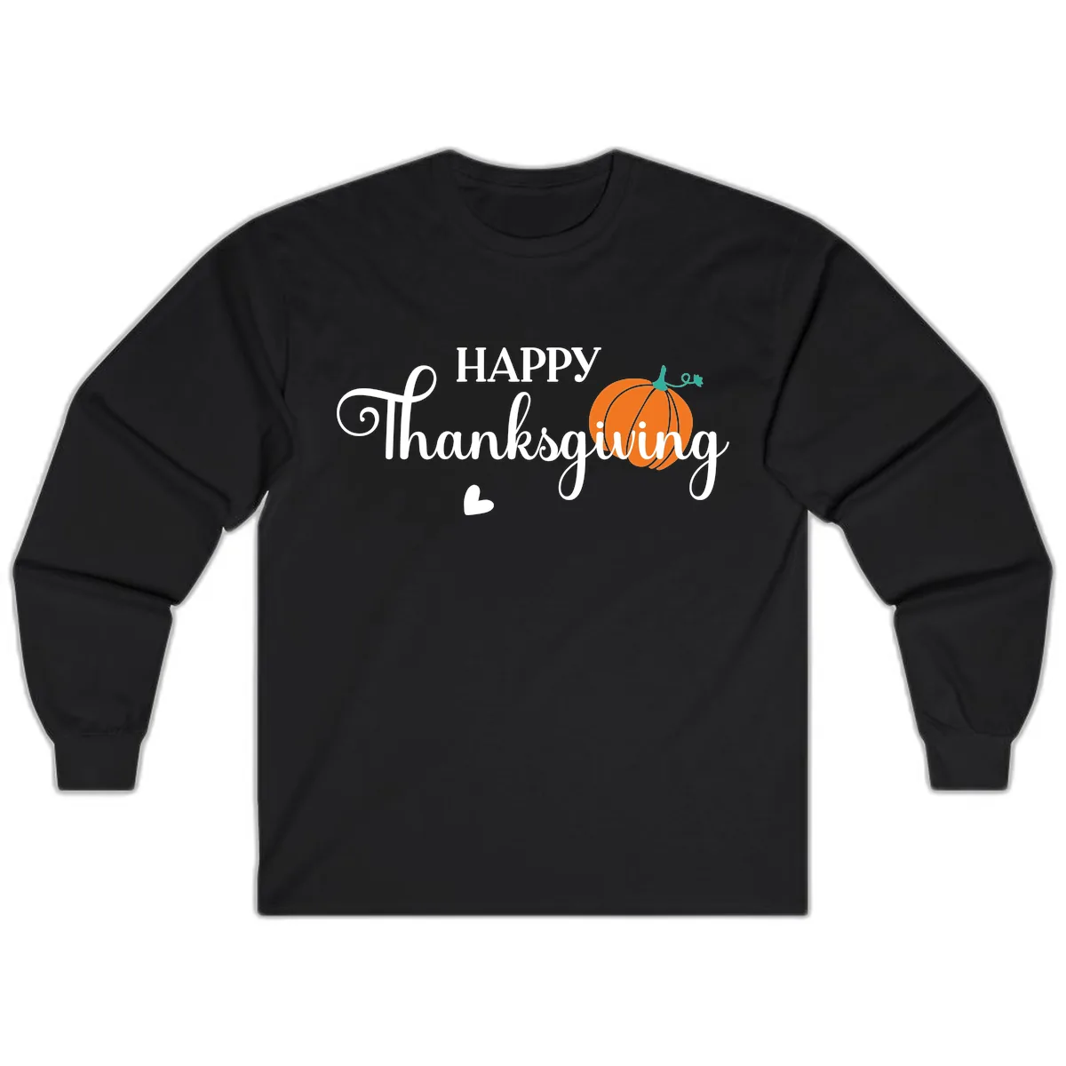 Happy Thanksgiving Script Design Long Sleeve in Black