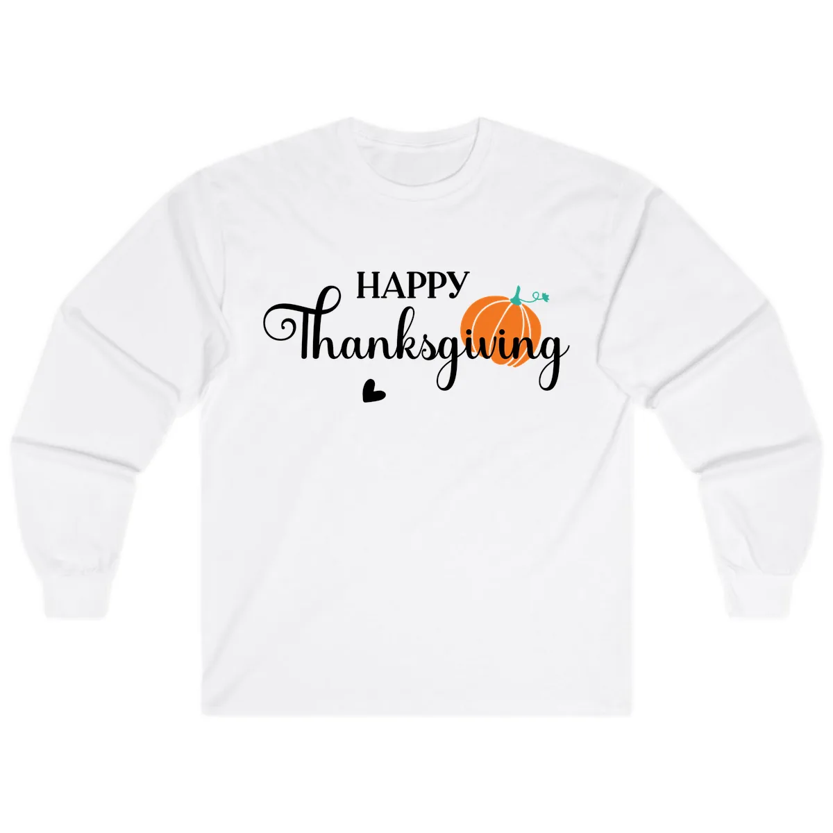 Happy Thanksgiving Script Design Long Sleeve in White