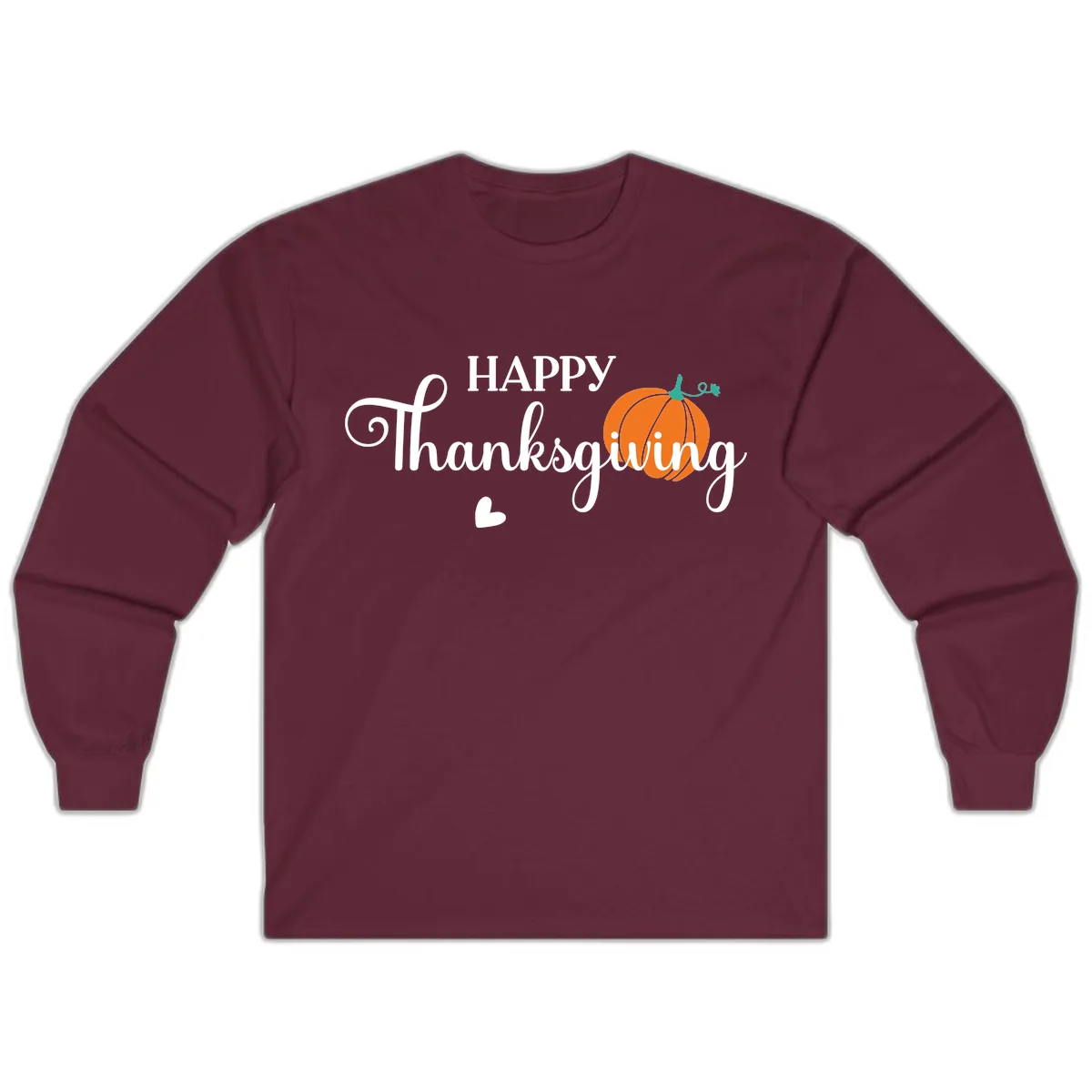Happy Thanksgiving Script Design Long Sleeve in Maroon