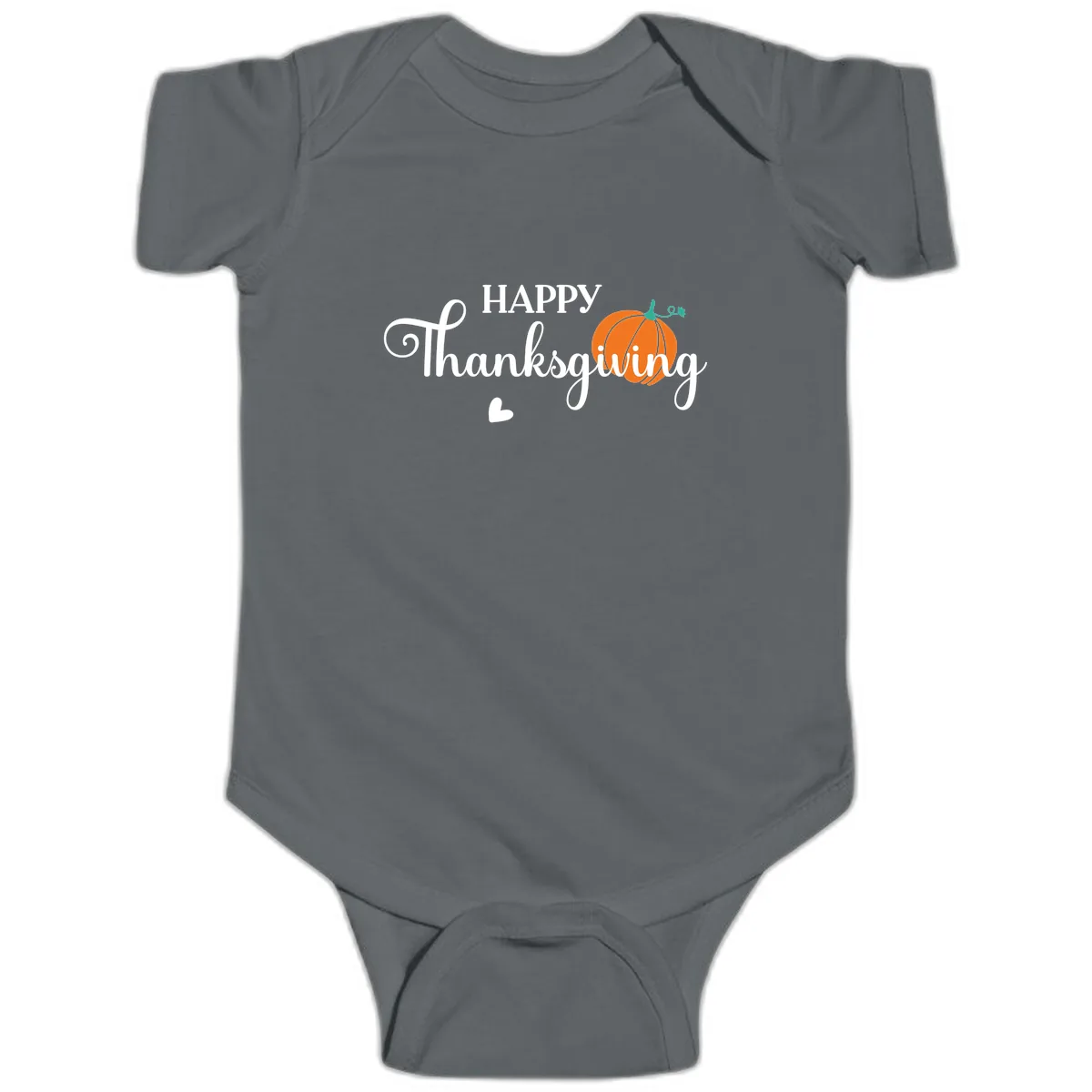 Happy Thanksgiving Script Design Baby Onesie in Charcoal