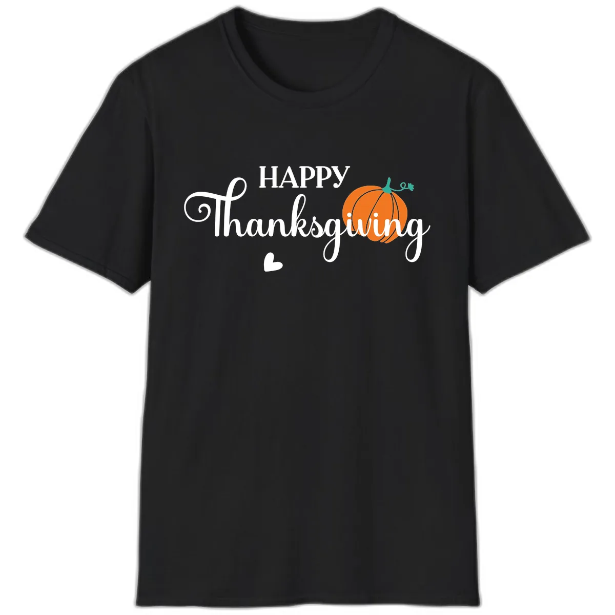 Happy Thanksgiving Script Design T-Shirt in Black
