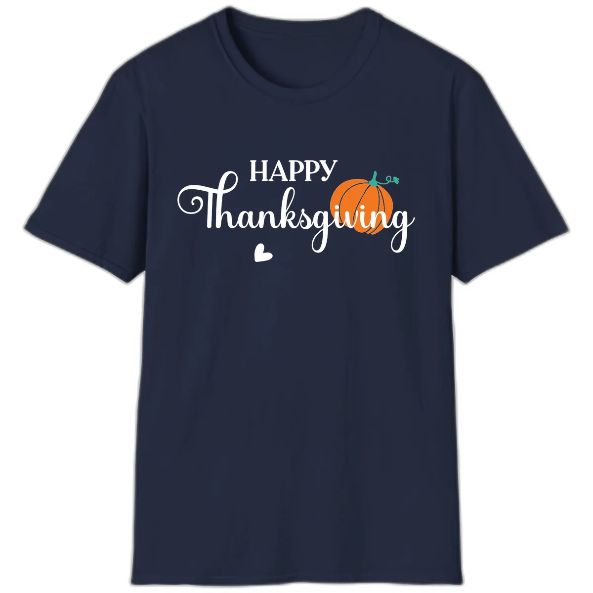 Happy Thanksgiving Script Design T-Shirt in Navy