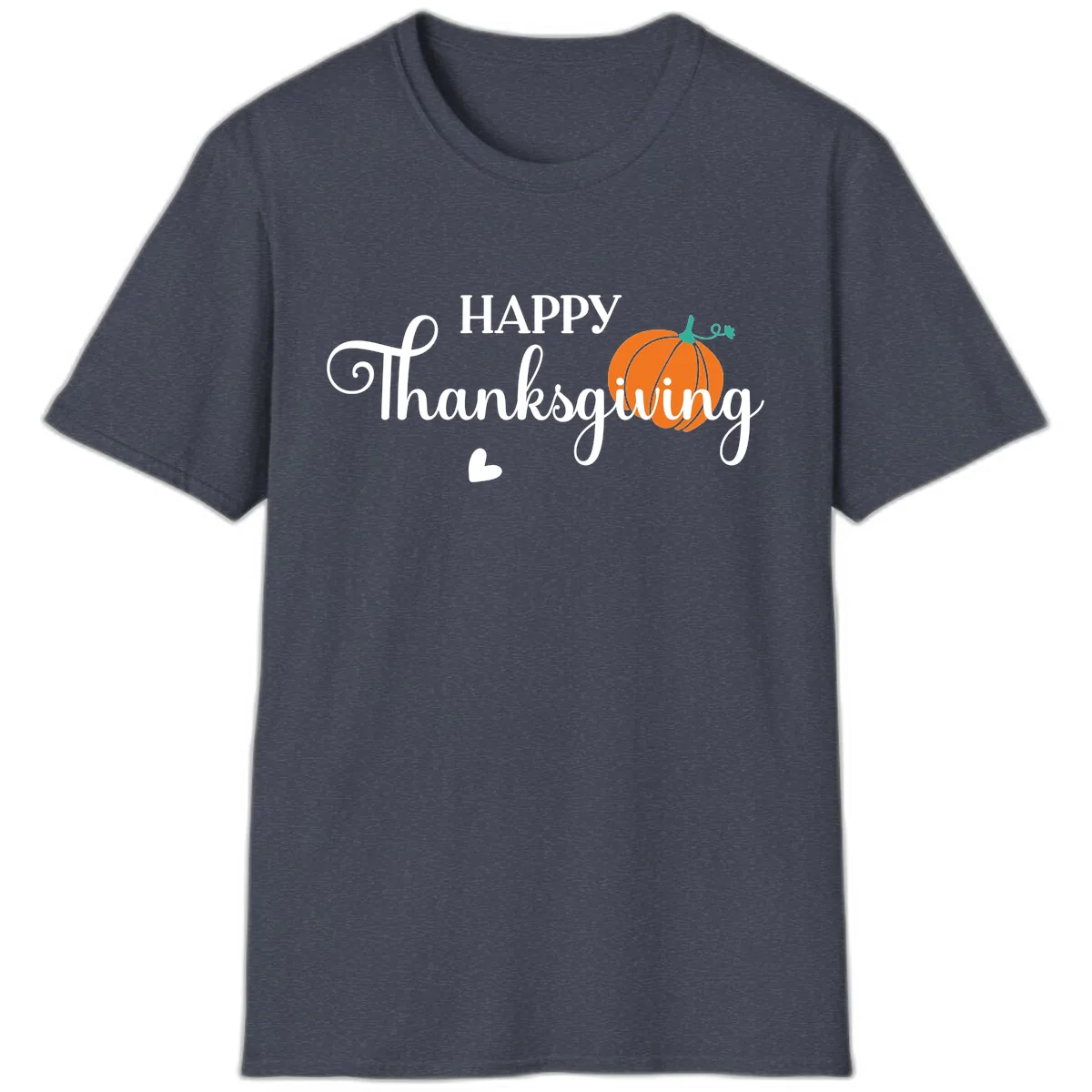 Happy Thanksgiving Script Design T-Shirt in Heather Navy