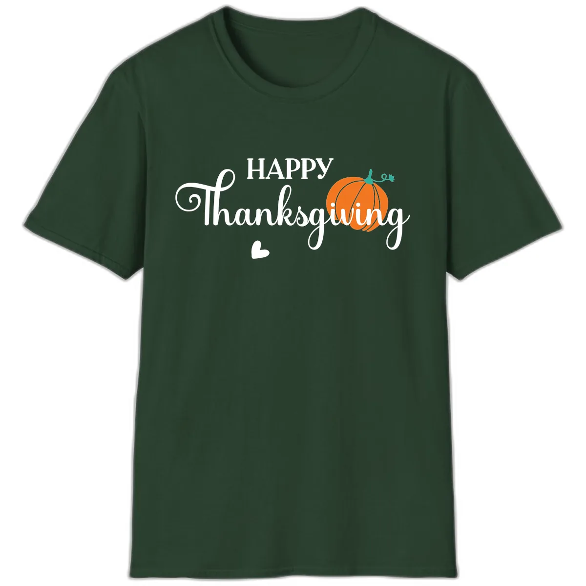 Happy Thanksgiving Script Design T-Shirt in Forest Green