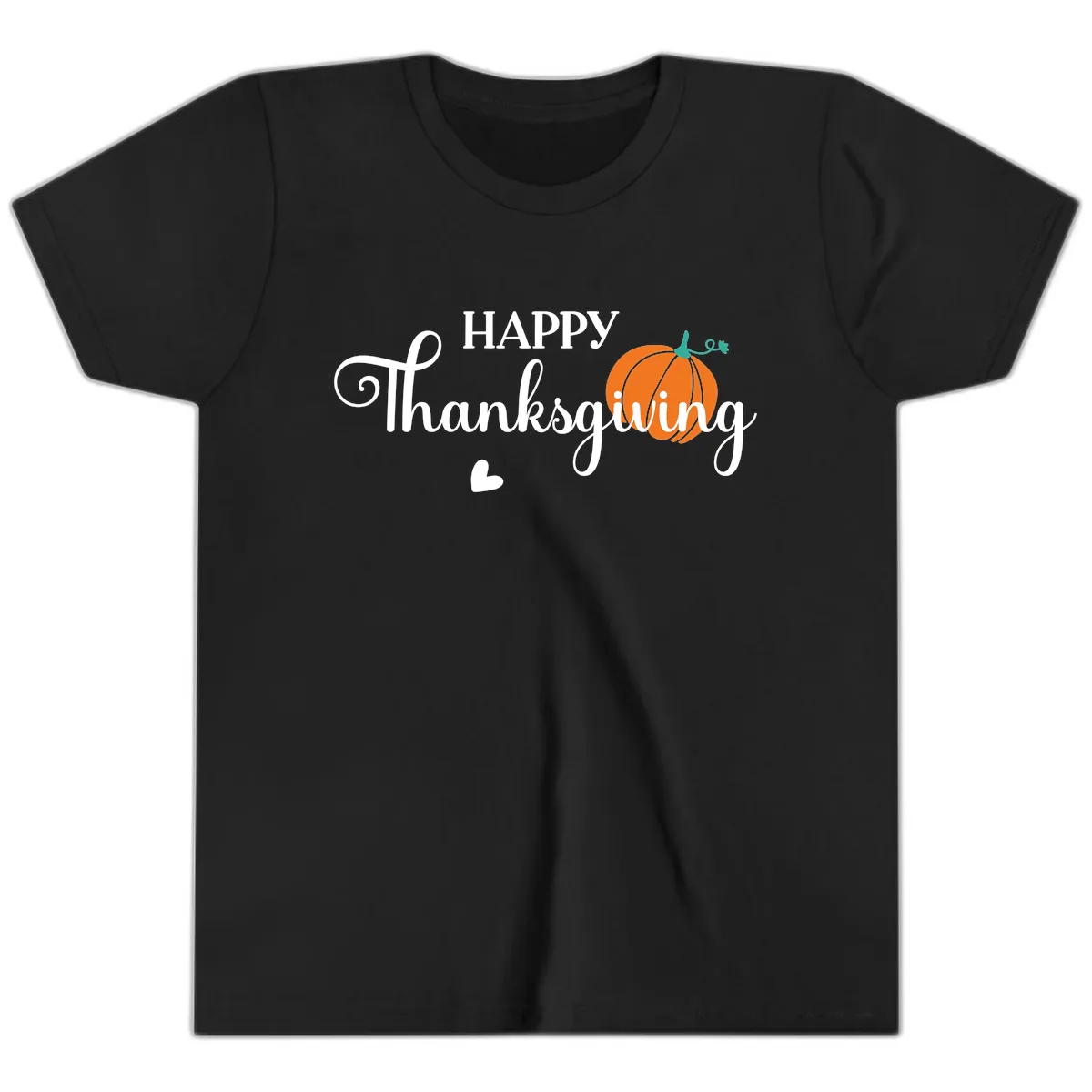 Happy Thanksgiving Script Design Youth T-Shirt in Black