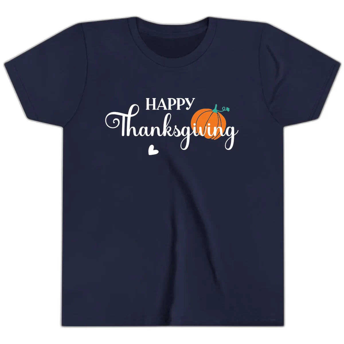 Happy Thanksgiving Script Design Youth T-Shirt in Navy