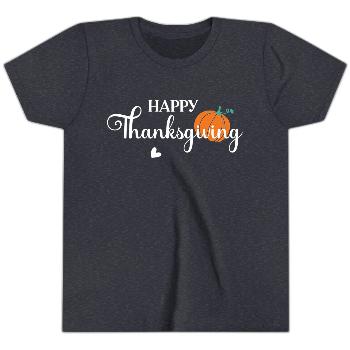 Happy Thanksgiving Script Design Youth T-Shirt in Heather Navy