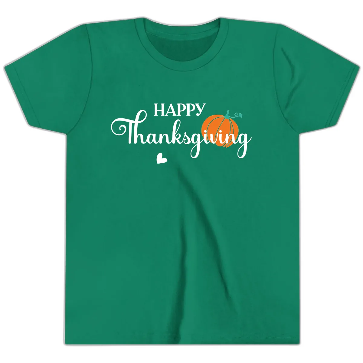 Happy Thanksgiving Script Design Youth T-Shirt in Kelly