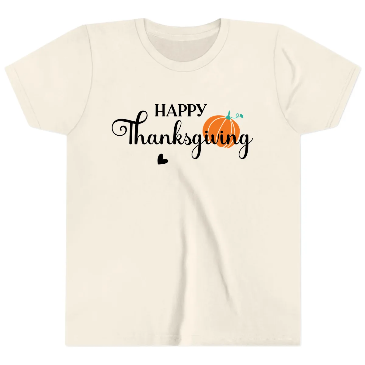Happy Thanksgiving Script Design Youth T-Shirt in Natural