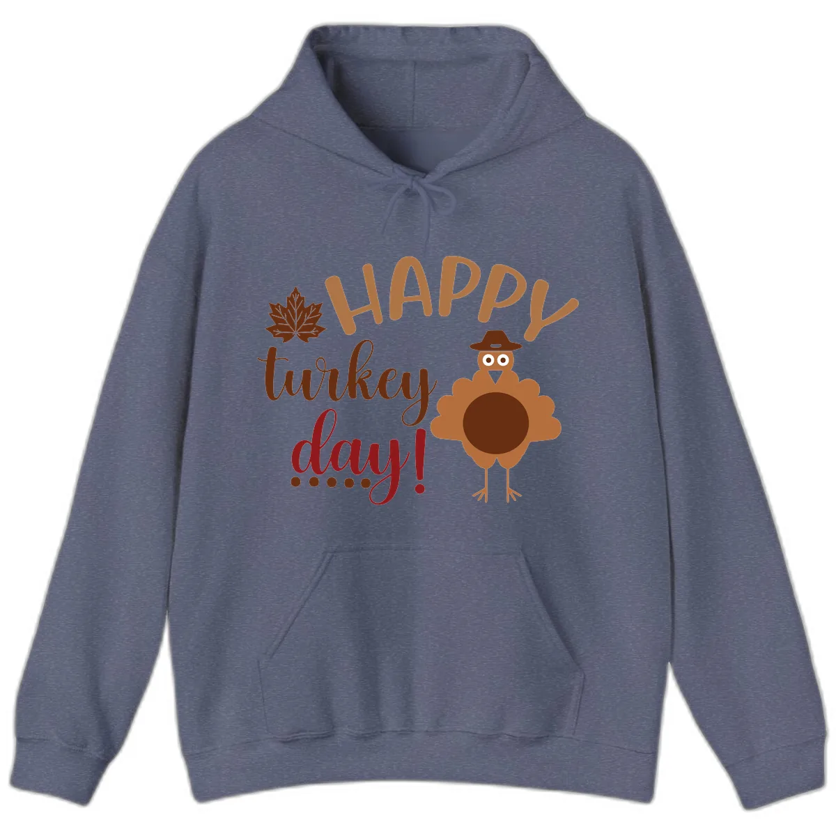 Happy Turkey Day Wholesome Thanksgiving Hoodie in Heather Navy