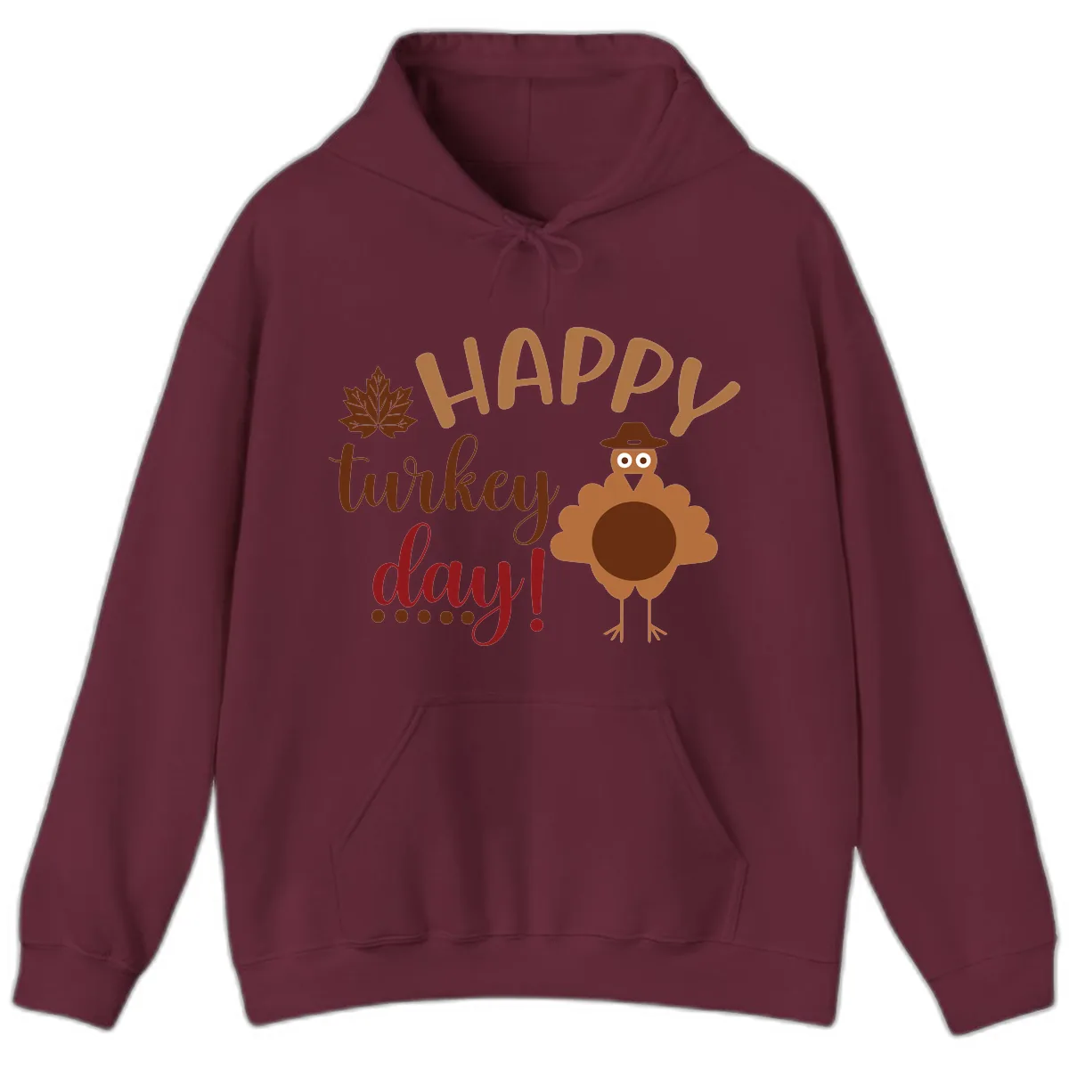 Happy Turkey Day Wholesome Thanksgiving Hoodie in Maroon