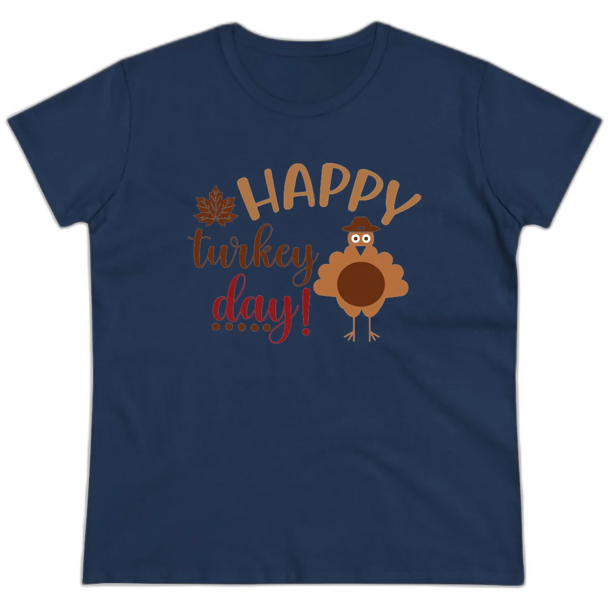 Happy Turkey Day Wholesome Thanksgiving Ladies Tee in Navy