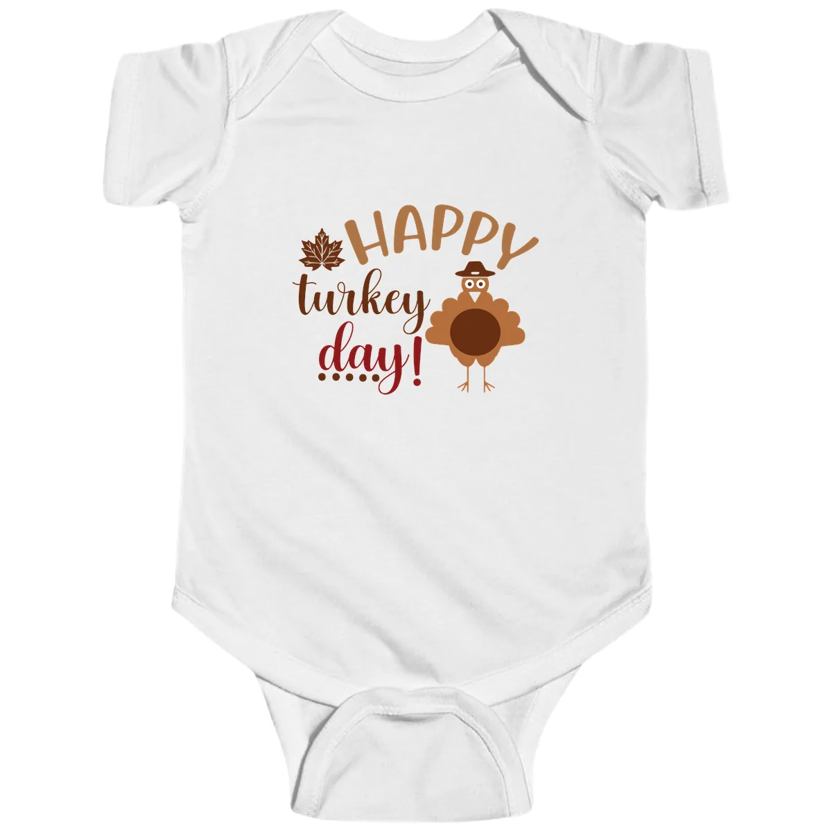 Happy Turkey Day Wholesome Thanksgiving Baby Onesie in White