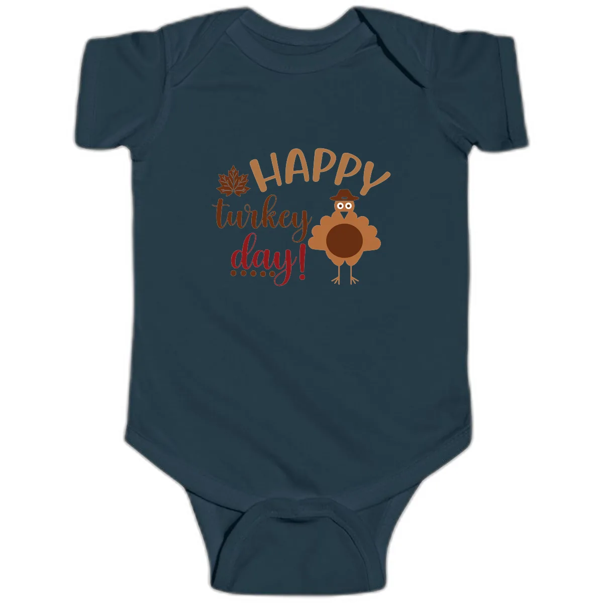 Happy Turkey Day Wholesome Thanksgiving Baby Onesie in Navy