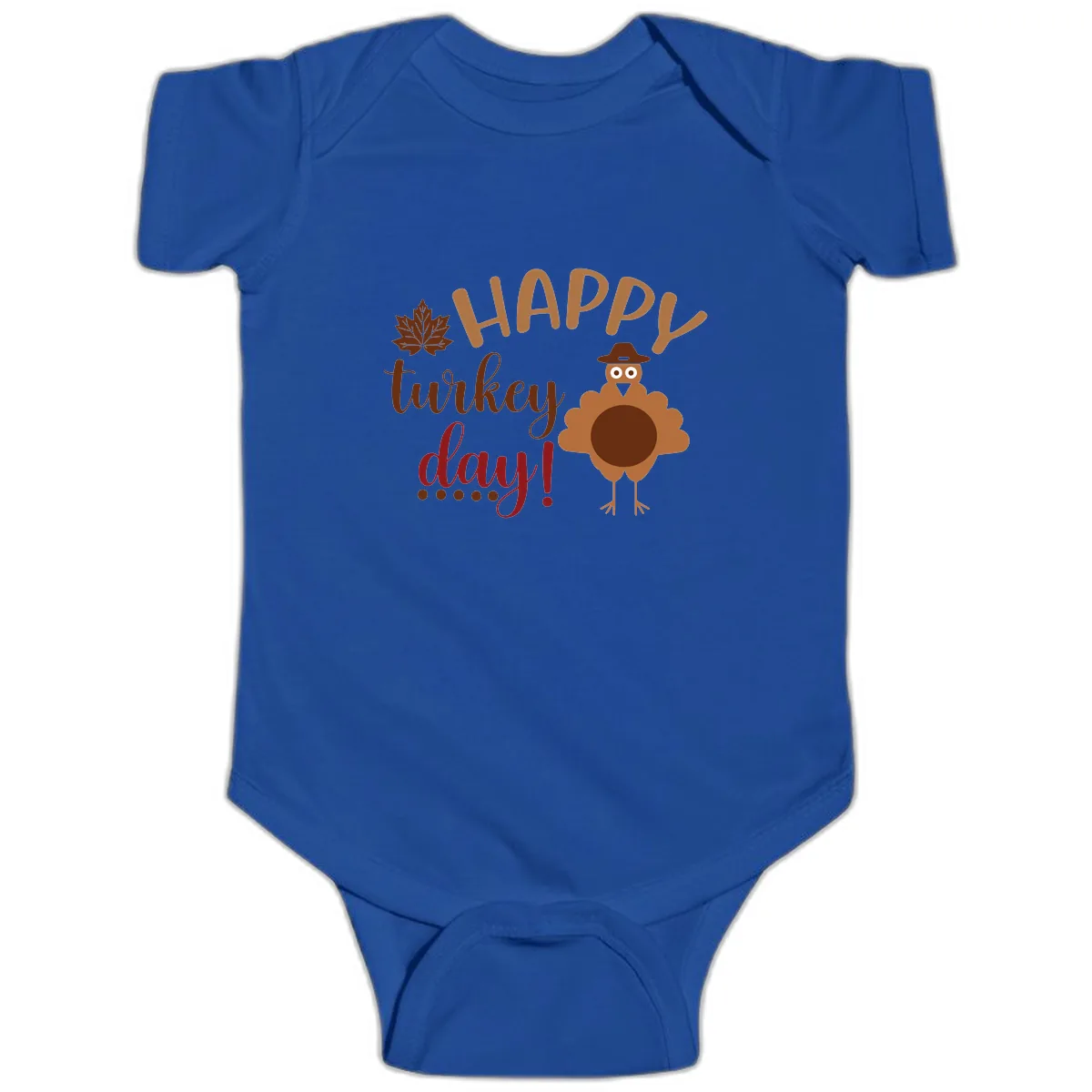 Happy Turkey Day Wholesome Thanksgiving Baby Onesie in Royal
