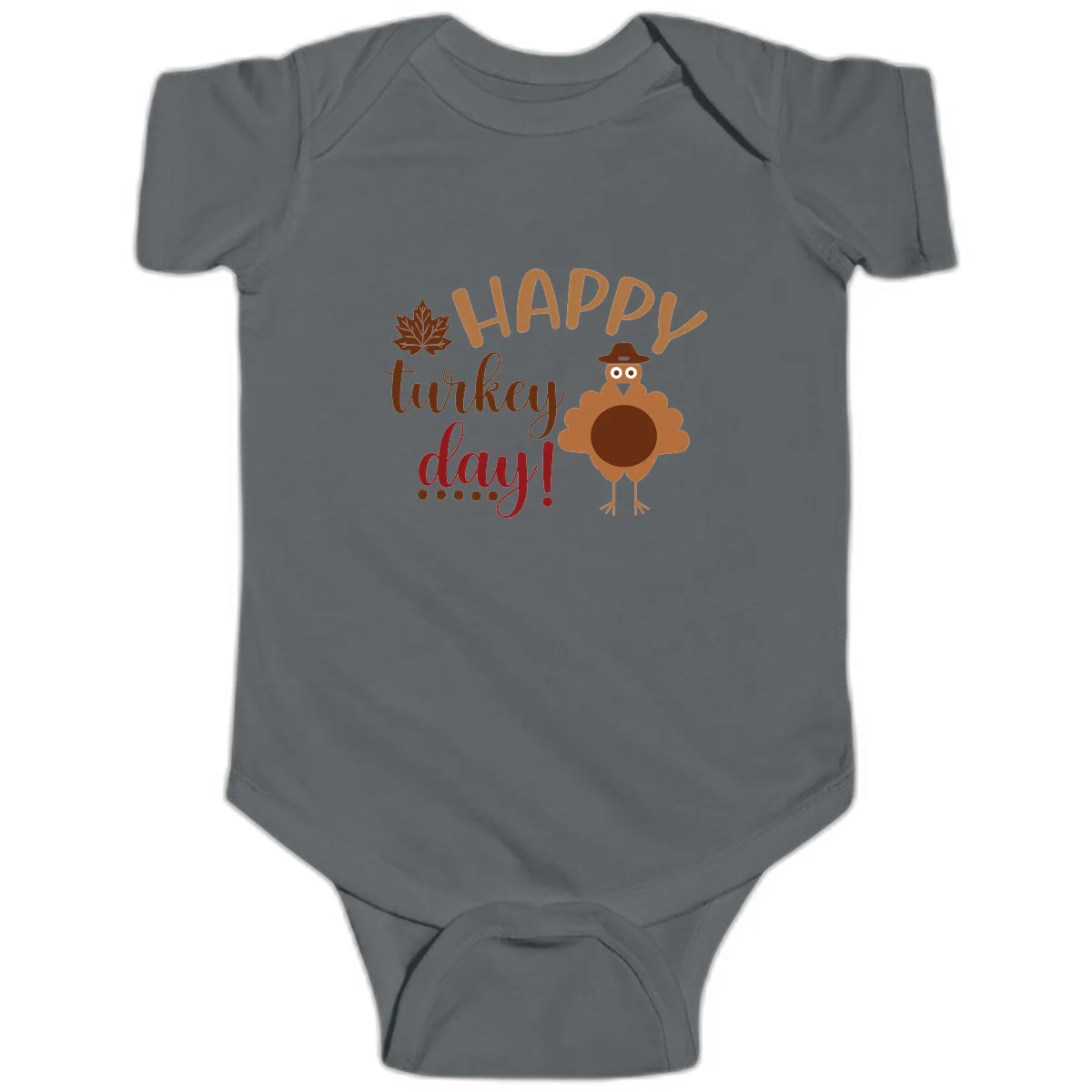 Happy Turkey Day Wholesome Thanksgiving Baby Onesie in Charcoal