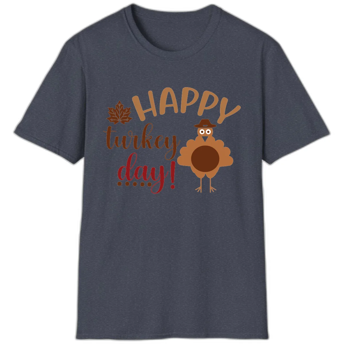 Happy Turkey Day Wholesome Thanksgiving T-Shirt in Heather Navy