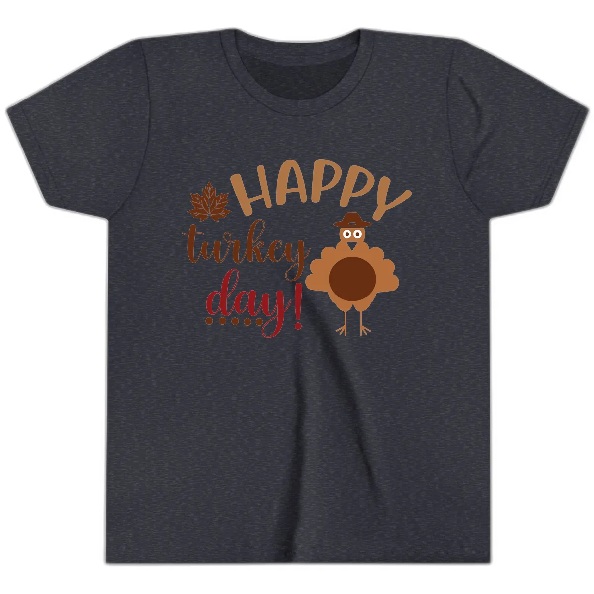 Happy Turkey Day Wholesome Thanksgiving Youth T-Shirt in Heather Navy