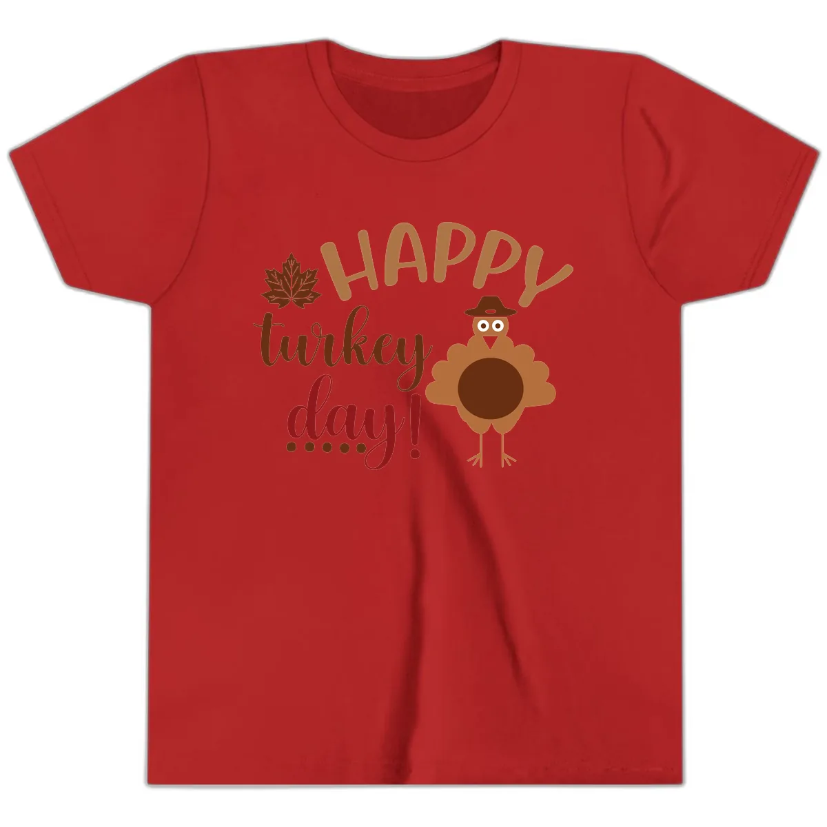 Happy Turkey Day Wholesome Thanksgiving Youth T-Shirt in Red