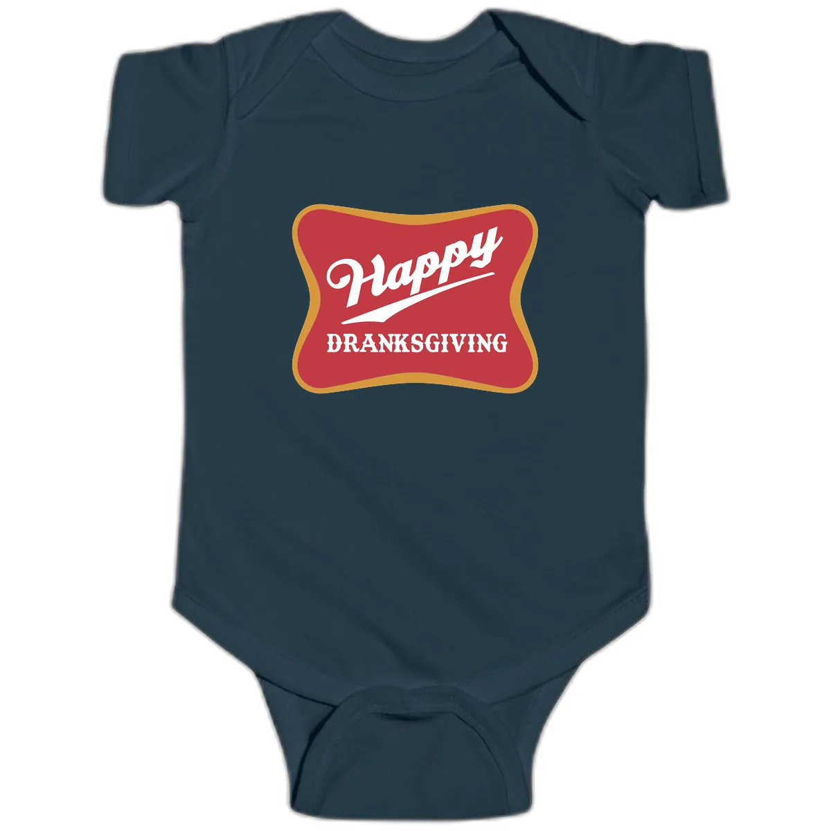 Happy Dranksgiving Holiday Design Baby Onesie in Navy