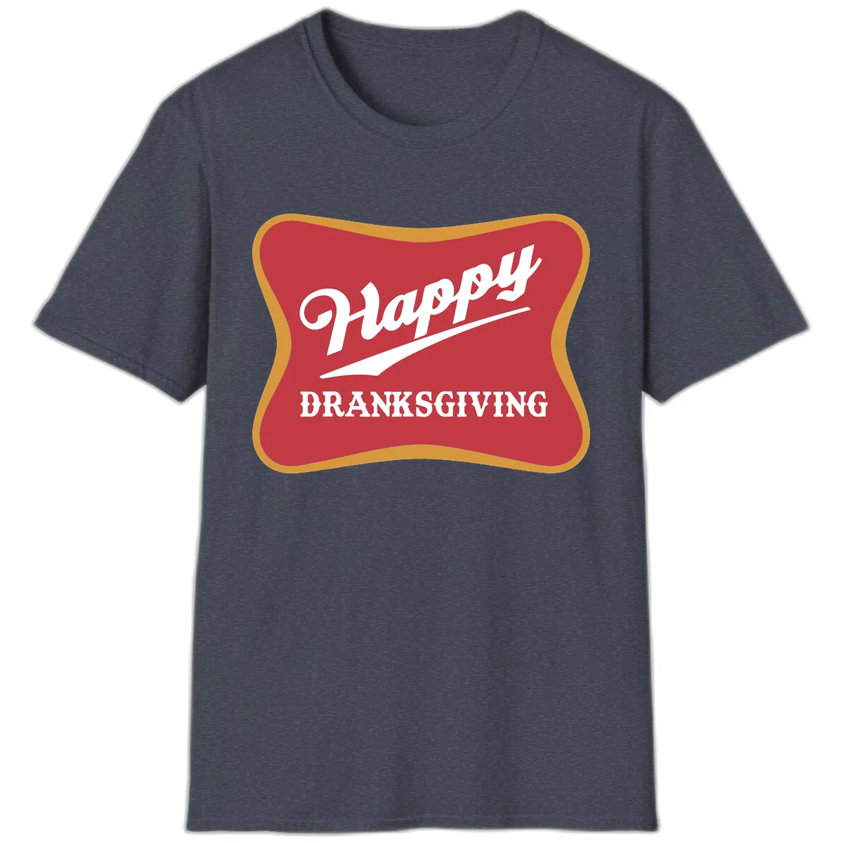 Happy Dranksgiving Holiday Design T-Shirt in Heather Navy