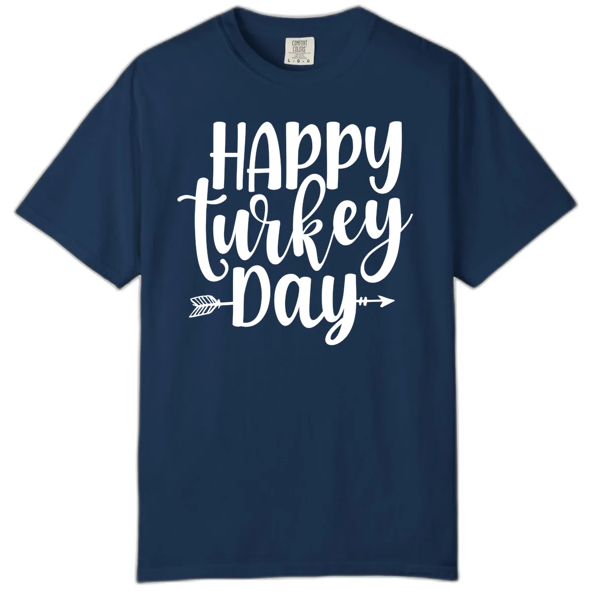 Happy Turkey Day Script Lettering Comfort Color in Navy