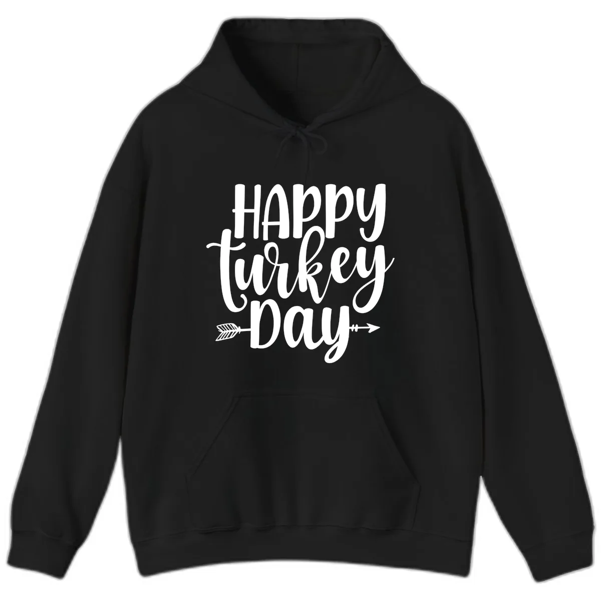 Happy Turkey Day Script Lettering Hoodie in Black
