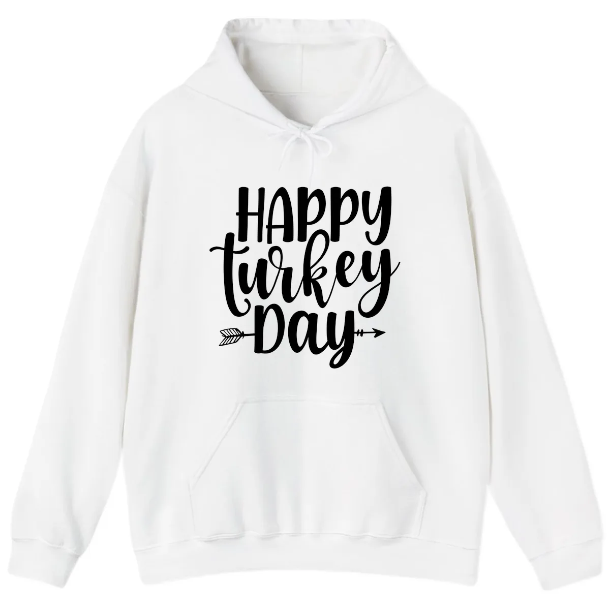 Happy Turkey Day Script Lettering Hoodie in White